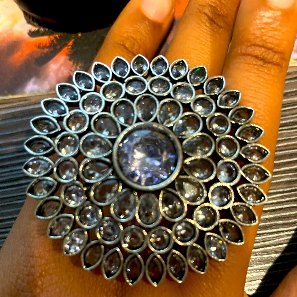 Tanjor Thousand Eyes Large Cocktail Round Ring with stones